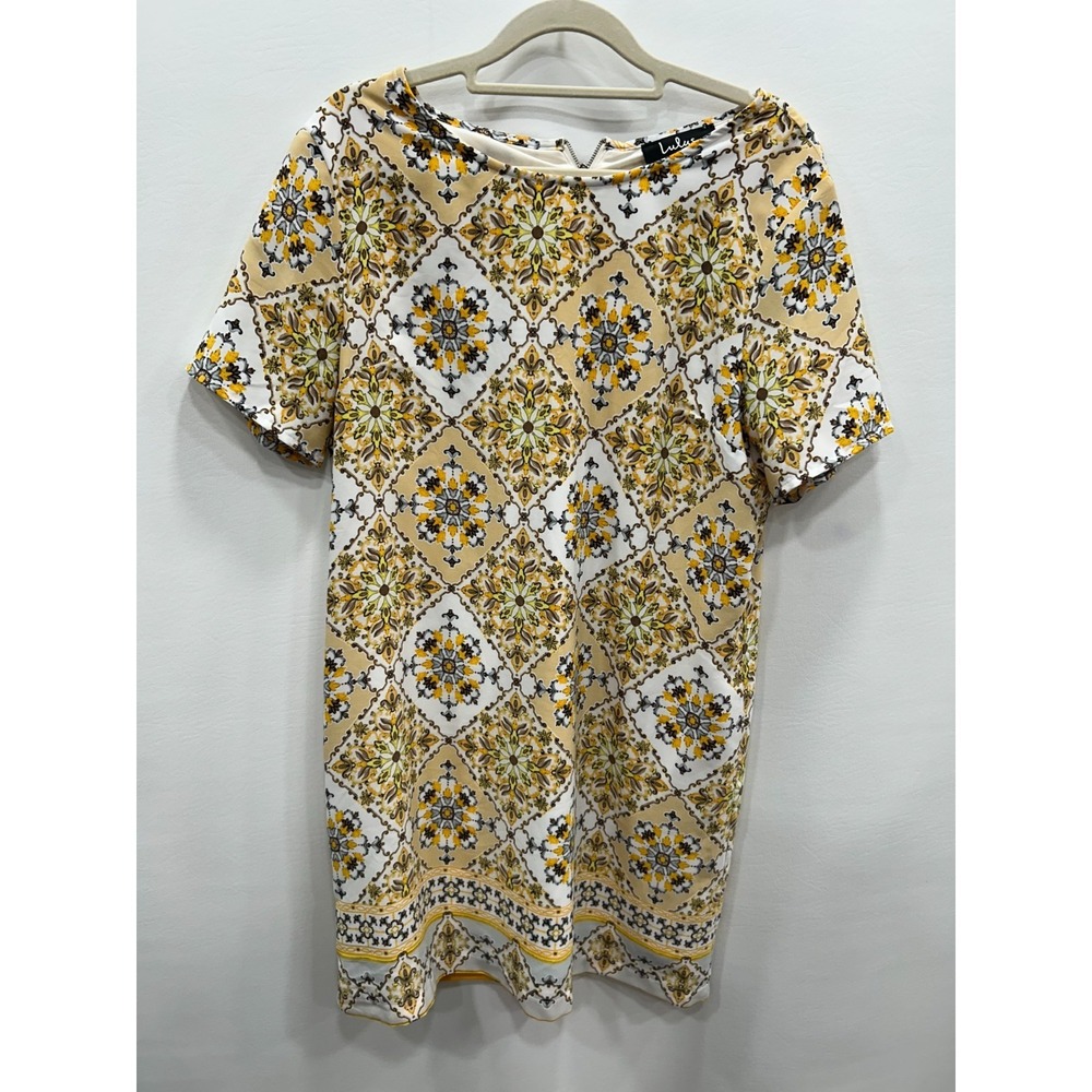 Lulus Dandy Lion Yellow Print Shift Dress Womens Medium Summer Business Casual - Picture 2 of 8